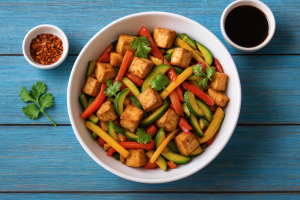 Tofu sauté aux légumes croquants