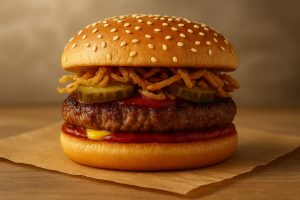 Burger Oignons Frits et Cornichons