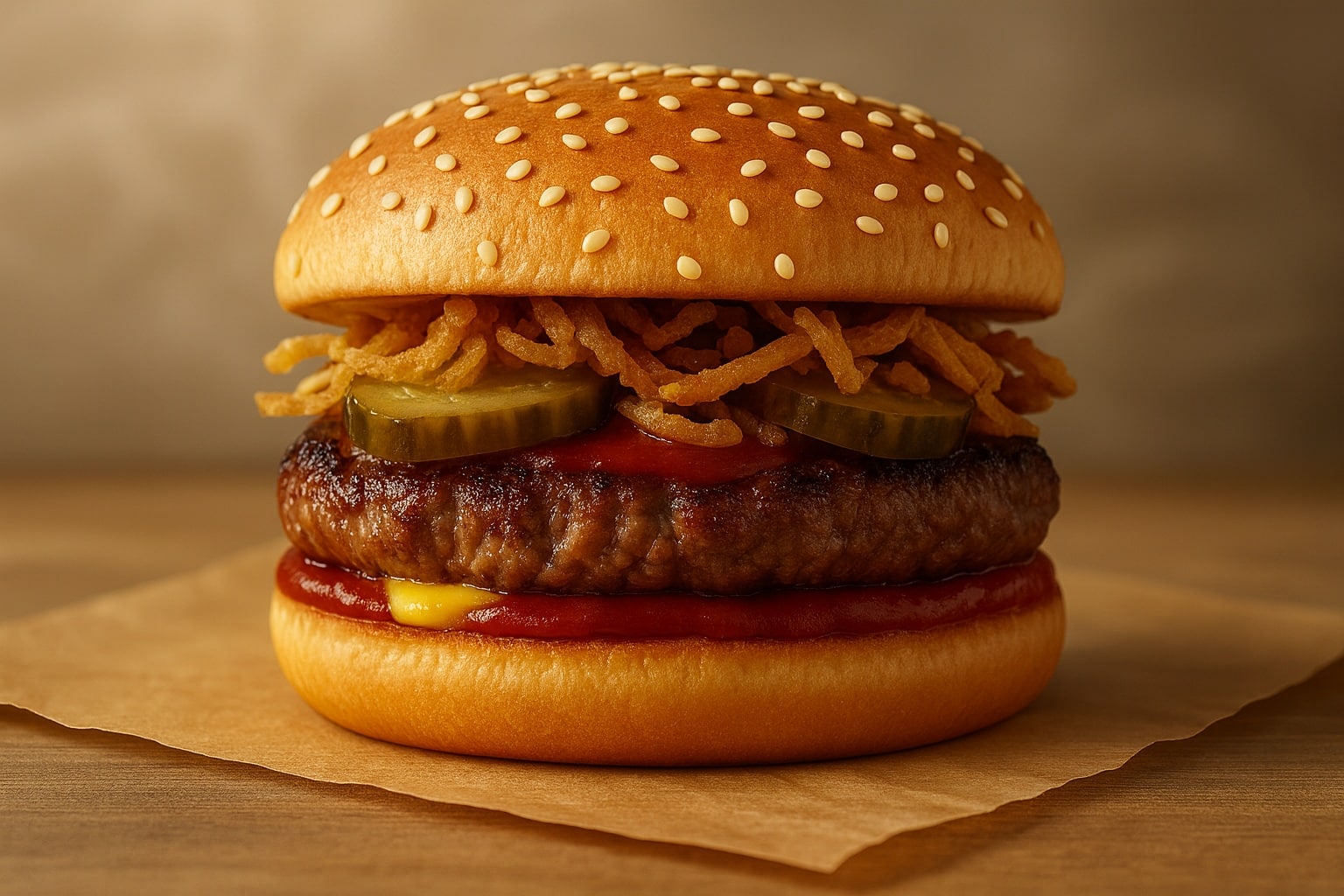 Burger Oignons Frits et Cornichons