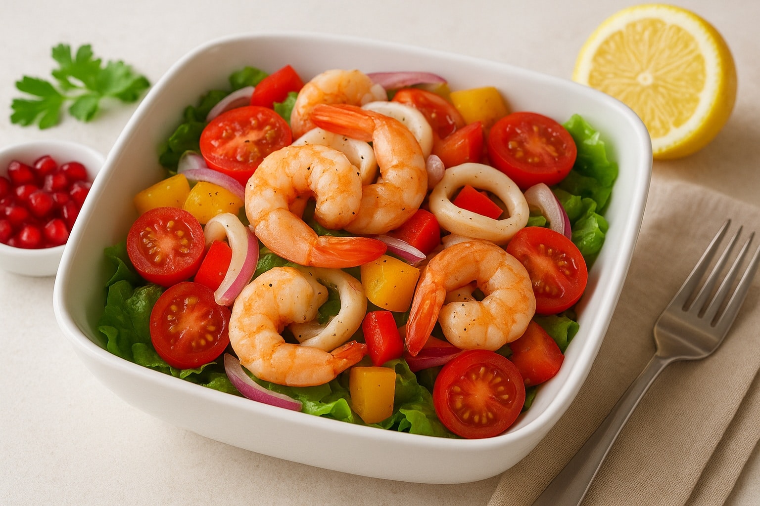 Salade colorée aux fruits de mer